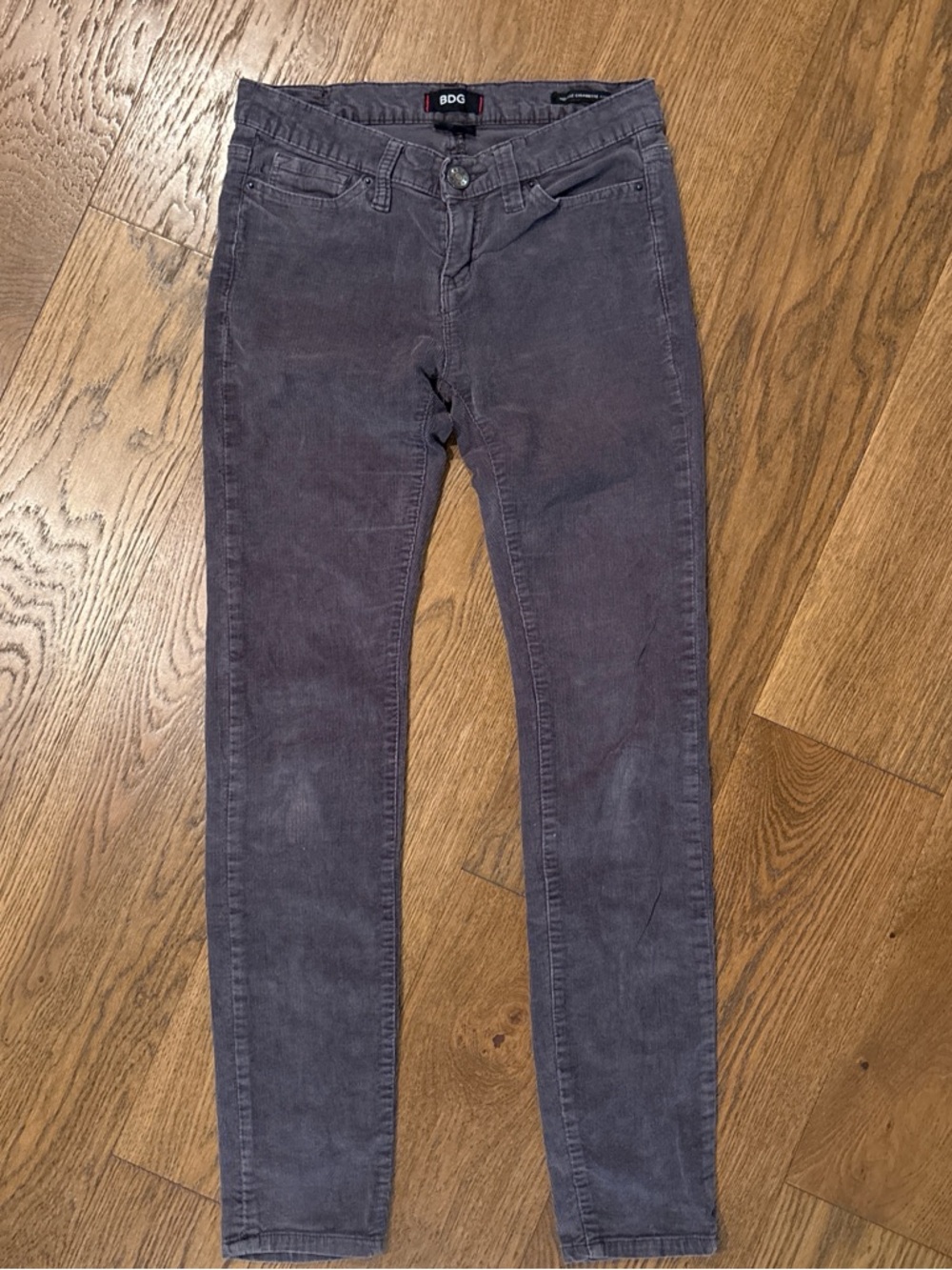 BDG Mid-Rise Cigarette Corduroy Pants in Charcoal Plum